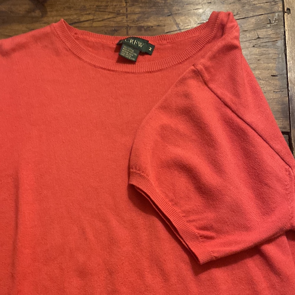 J Crew Light Red Short Sleeve Sweater Size Medium - Picture 3 of 8
